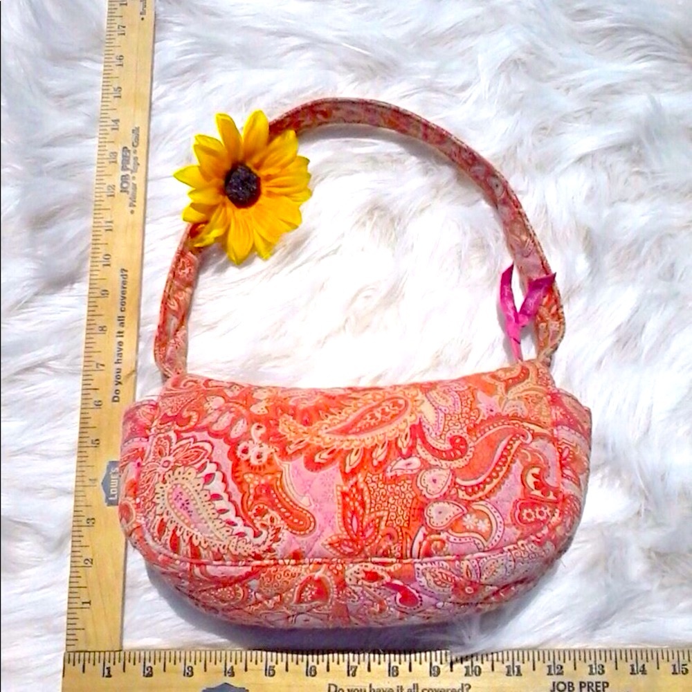 Vera Bradly Orange Pink Yellow Paisley Mini BoHo Cloth Purse Handbag Spring Bag - Picture 2 of 3